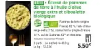 Écrasée de pomes de terre à l'huile d'olive vierge extra et ciboulette biologique