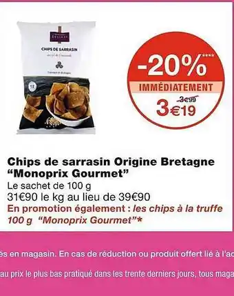 Monoprix Chips de sarrasin origine bretagne offre