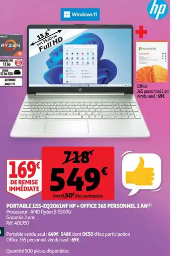 Portable 15S-EQ2061NF HP+ Office 365 Personnel 1 An