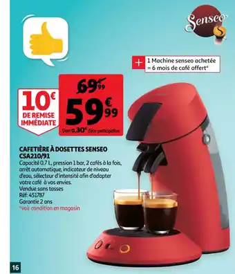 Auchan Cafetière à Dosettes Senseo CSA210/91 offre