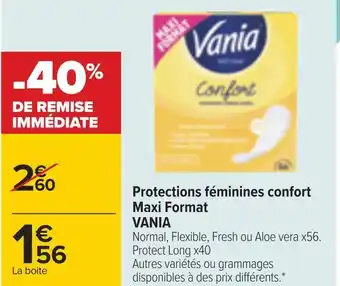 Carrefour Vania protections féminines confort maxi format offre
