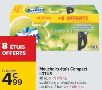 Carrefour Lotus mouchoirs étuis compact offre