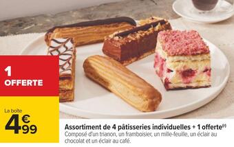 Carrefour Assortiment de 4 pâtisseries individuelles + 1 offerte offre