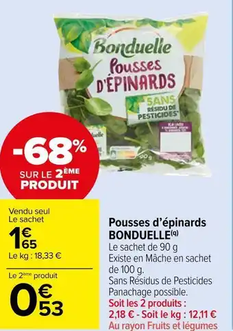 Carrefour Market Bonduelle pousses d’épinards offre