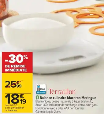 Carrefour Terraillon balance culinaire macaron meringue offre