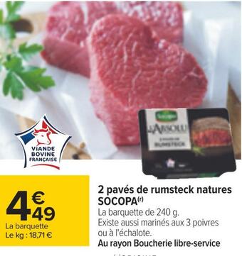 Carrefour Socopa 2 pavés de rumsteck natures offre