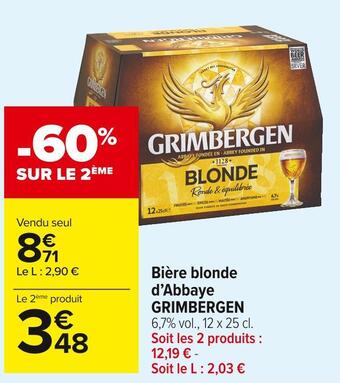 Carrefour Market Grimbergen bière blonde d’abbaye offre