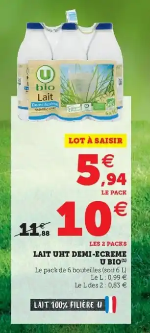 Super U Lait UHT demi-ecreme U Bio offre