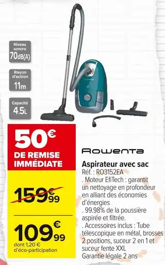 Carrefour Market Rowenta aspirateur avec sac offre