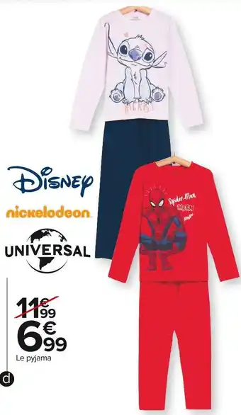 Carrefour Market Disney / nickelodeon / universal pyjama fille ou garçon offre