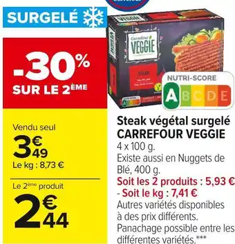Carrefour veggie steak végétal surgelé
