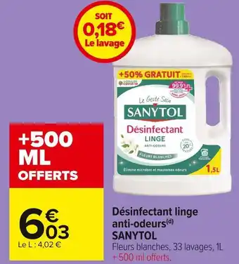 Carrefour Market Sanytol désinfectant linge anti-odeurs offre