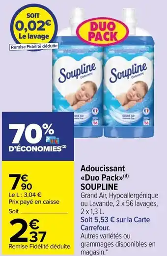 Carrefour Market Soupline adoucissant duo pack offre