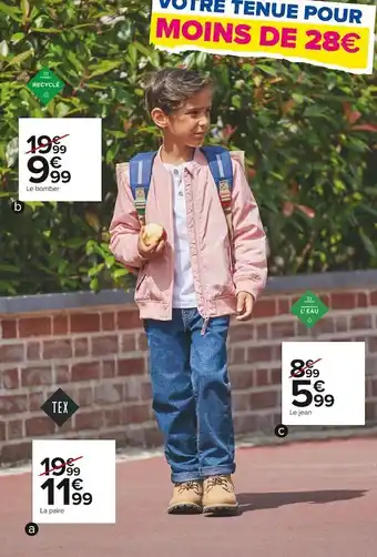 Carrefour Market Tex bomber fille ou garçon ou jean garçon ou bottillon enfant offre