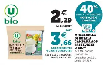 Super U Mozzarella di bufala campana AOP pasteurise U Bio offre