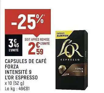 Vival Capsules de café forza intensité 9 l'or espresso offre