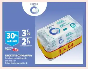 Auchan Lingettes cosmia baby offre