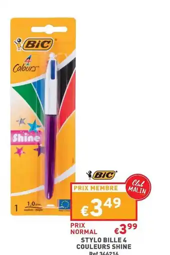 Trafic Stylo bille 4 couleurs shine bic offre