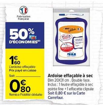 Carrefour Ardoise effaçable à sec offre
