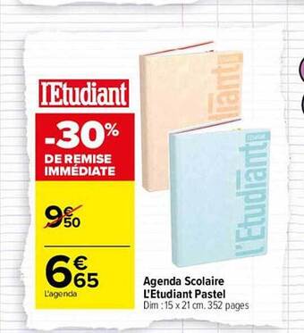 Carrefour Agenda scolaire l'étudiant pastel offre