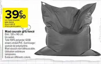 Carrefour Maxi coussin gris foncé offre