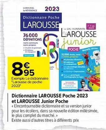 Carrefour Dictionnaire larousse poche 2023 et larousse junior poche offre