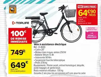 Carrefour Vélo à assistance électrique toplife offre