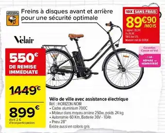 Carrefour Vélo de ville avec assistance électrique velair offre