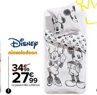 Carrefour La parure 140 x 200 cm disney, nickelodeon offre
