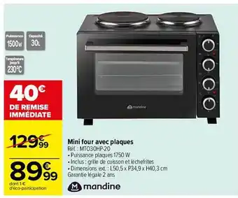 Carrefour Mini four avec plaque mandine offre