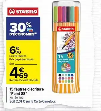 Carrefour 15 feutres d'écriture offre