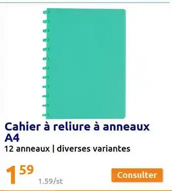 Action Cahier à reliure à anneaux a4 offre