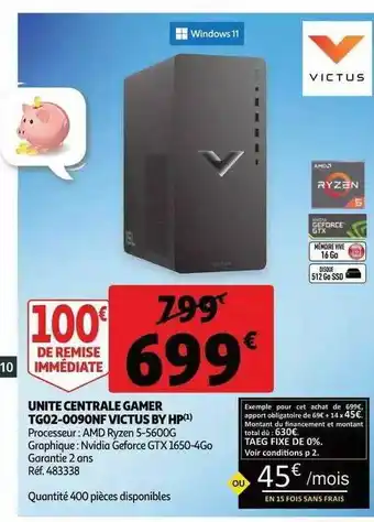 Auchan Unité central gamer tg02-0090nf victus by hp offre