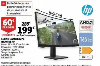 Auchan Écran gamer x27c incurvé hp offre