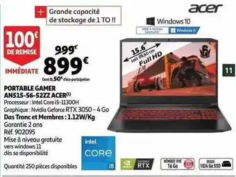 Auchan Portable gamer an515-56-52zz acer offre