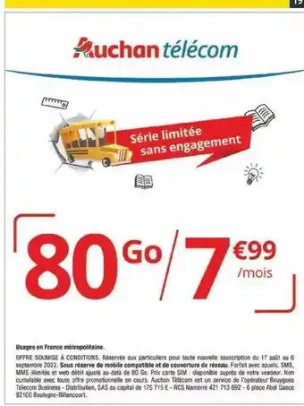 Auchan Auchan télécom : série limitée sans engagement offre