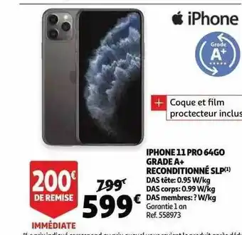 Auchan Iphone 11 pro 64 go grade a+ reconditionné slp offre