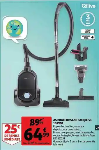 Auchan Aspirateur sans sac qilive 102968 offre