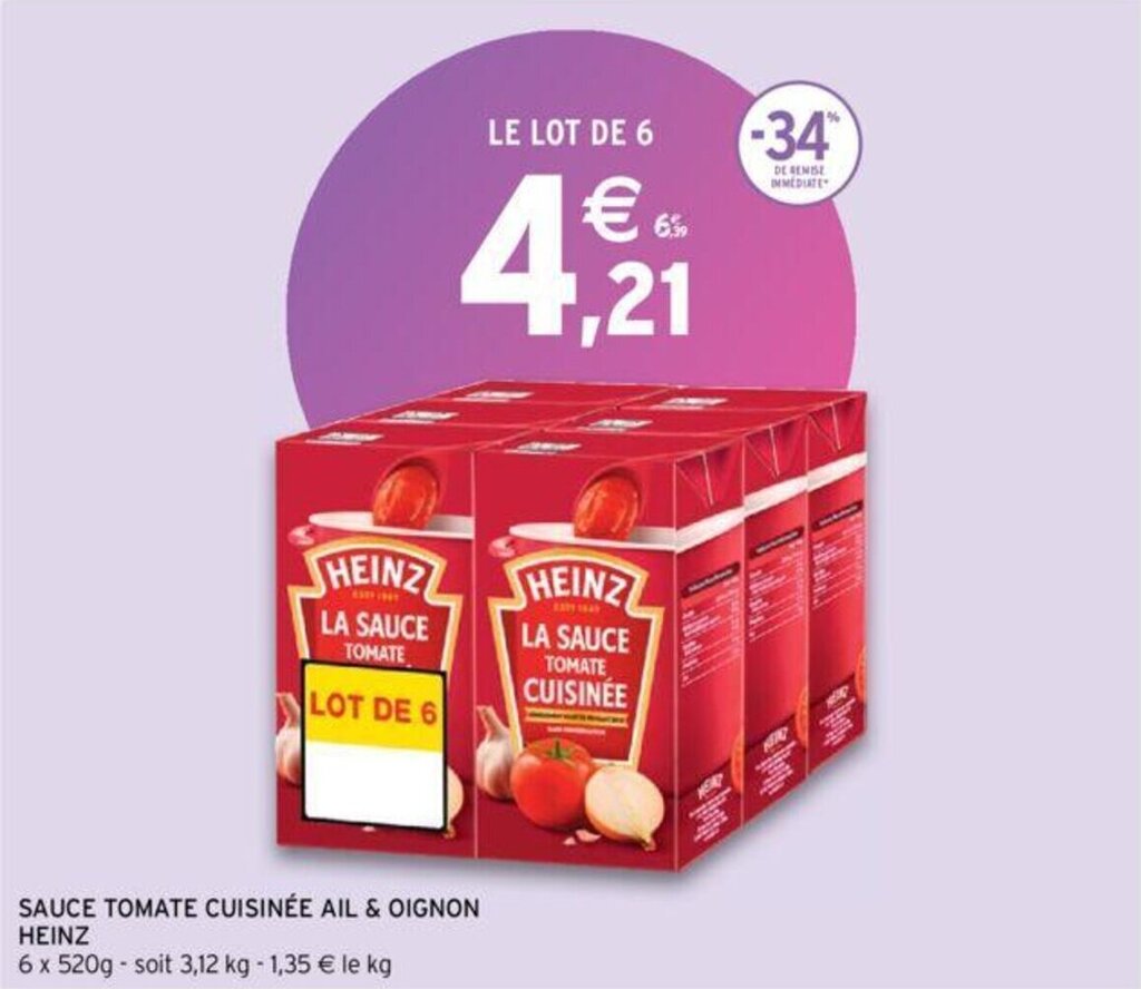 Promo HEINZ sauce tomate cuisinée ail & oignon chez Intermarché