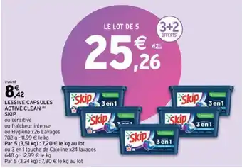 Intermarché SKIP lessive capsules active clean offre