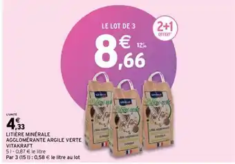 Intermarché VITAKRAFT litière minérale agglomérante argile verte offre