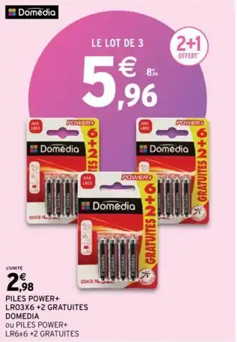 Intermarché DOMEDIA piles power+ LRO3X6 + 2 gratuites offre