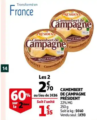 Auchan Camembert de campagne président offre