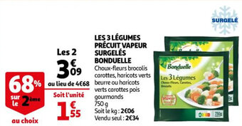 Auchan BONDUELLE les 3 légumes précuit vapeur surgelés offre