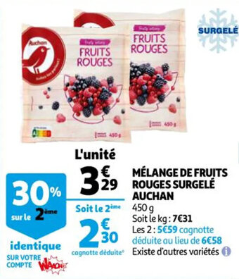 Auchan Mélange de fruits rouges surgelé auchan offre