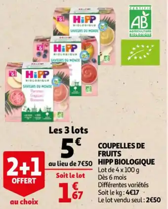 Auchan HIPP BIOLOGIQUE coupelles de fruits offre
