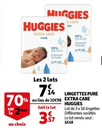 Auchan HUGGIES lingettes pure extra care offre