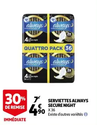 Auchan Serviettes always secure night offre