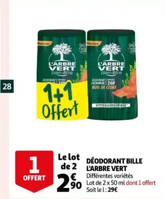 Auchan Déodorant bille l'arbre vert offre