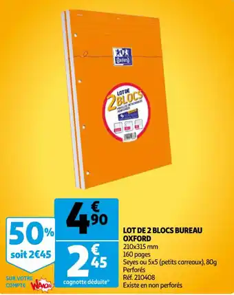 Auchan Lot de 2 blocs bureua oxford offre